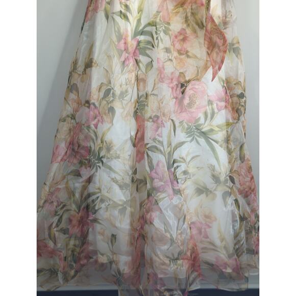 Eliza‎ J. Ivory Multi Floral Illusion Neck Belted Evening Dress Womens 6P NWT - Picture 6 of 16